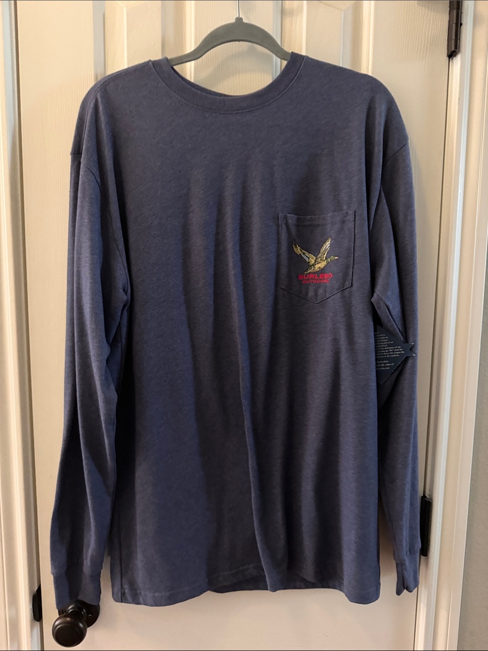BURLEBO Long Sleeve Pocket Tee in Navy with Eagle Patch